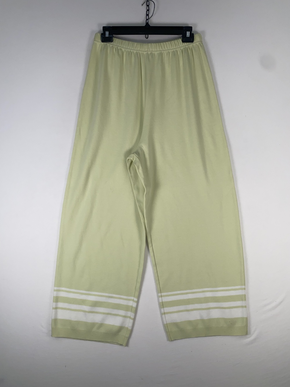 Joan Vass Studio Sweatpants Womens Large Yellow Crop Wide Leg Striped Casual